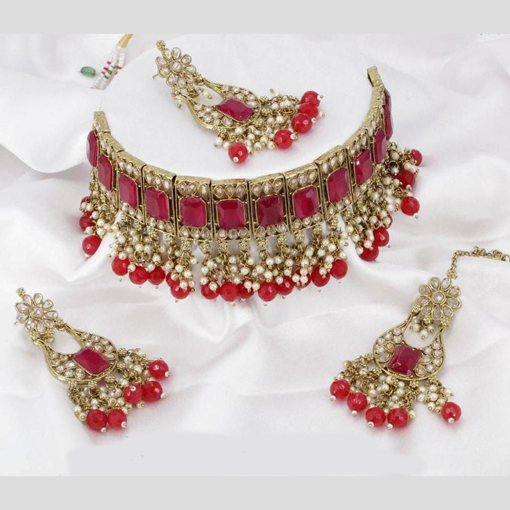 Pooja Bangles Gold Plated Crystal Stone & Beads Necklace Set