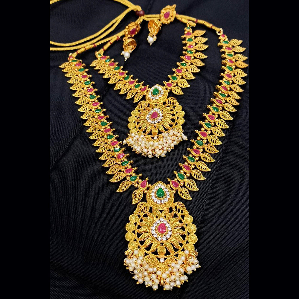 Pooja Bangles Gold Plated Pink & Green Pota Stone Bridal Set