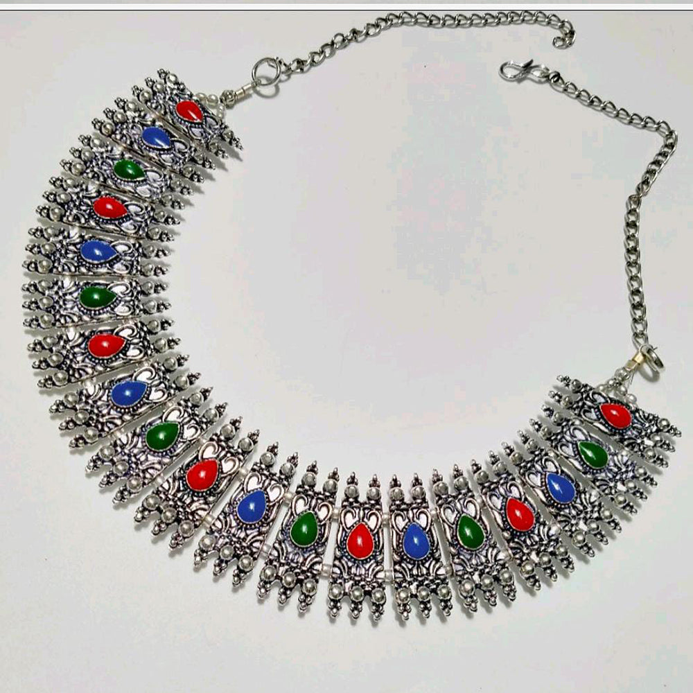 Pooja Bangles Silver Plated Pota Stone Necklace Set