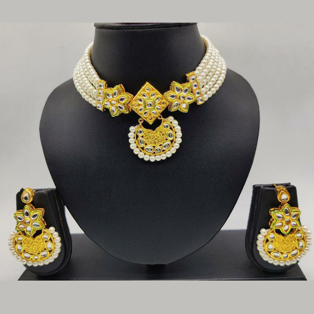 Pooja Bangles Gold Plated Kundan Stone & Beads Choker Necklace Set
