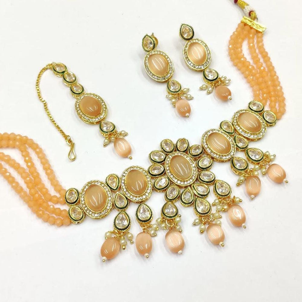 Pooja Bangles Gold Plated Ad Stone & Beads Choker Necklace Set
