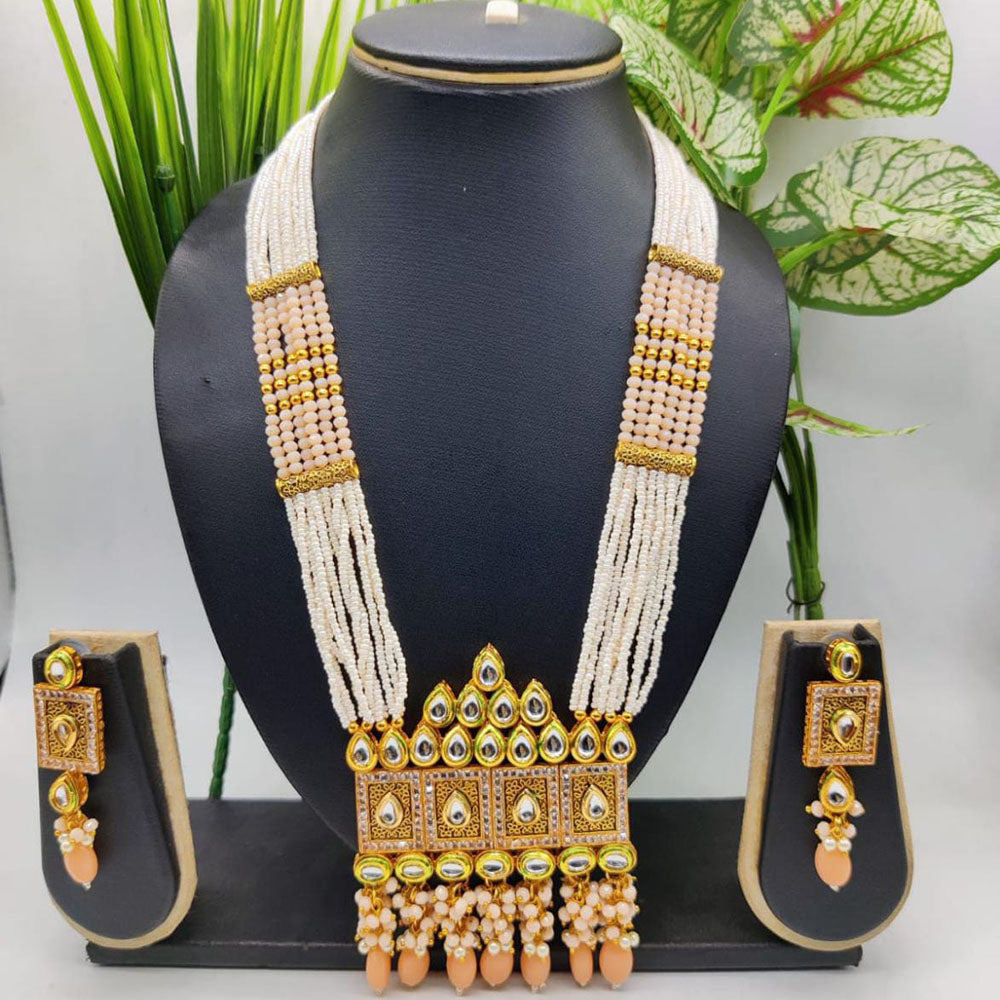 Pooja Bangles Gold Plated Kundan Stone & Beads Long Haram Necklace Set