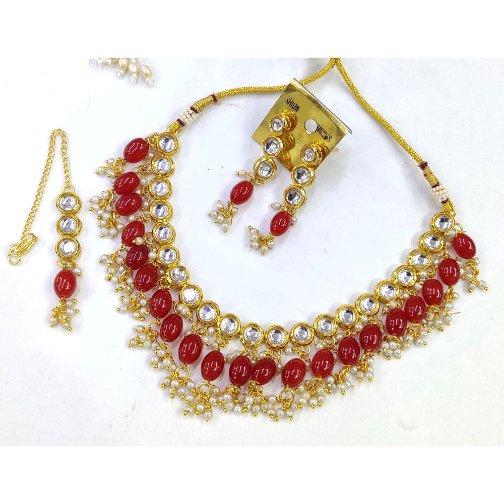 Pooja Bangles Gold Plated Kundan Stone & Beads Choker Necklace Set
