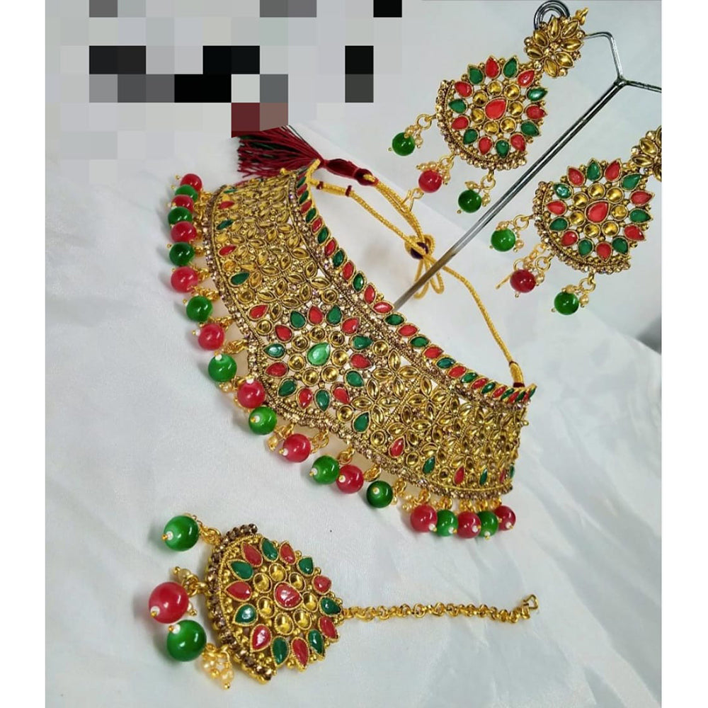 Pooja Bangles Gold Plated Kundan Stone & Beads Choker Necklace Set