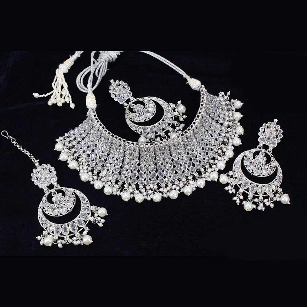 Pooja Bangles Silver Plated Kundan Stone Necklace Set
