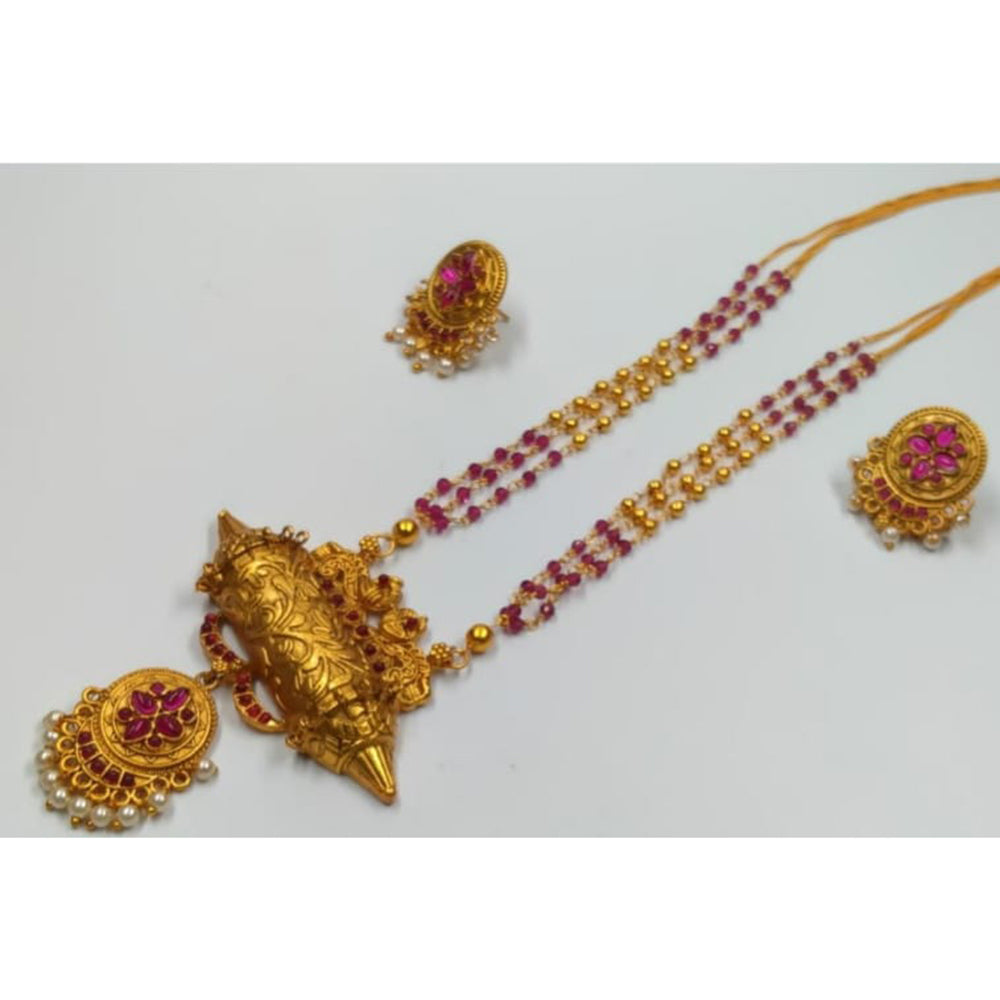 Pooja Bangles Gold Plated Kundan Stone Long Necklace Set