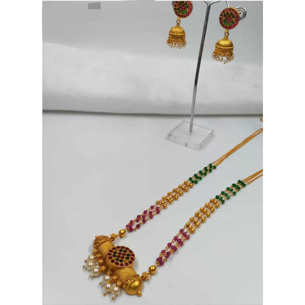 Pooja Bangles Gold Plated Pota Stone Long Necklace Set
