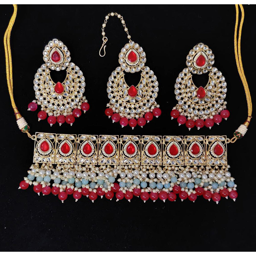 Pooja Bangles Gold Plated Kundan Stone & Beads Necklace Set