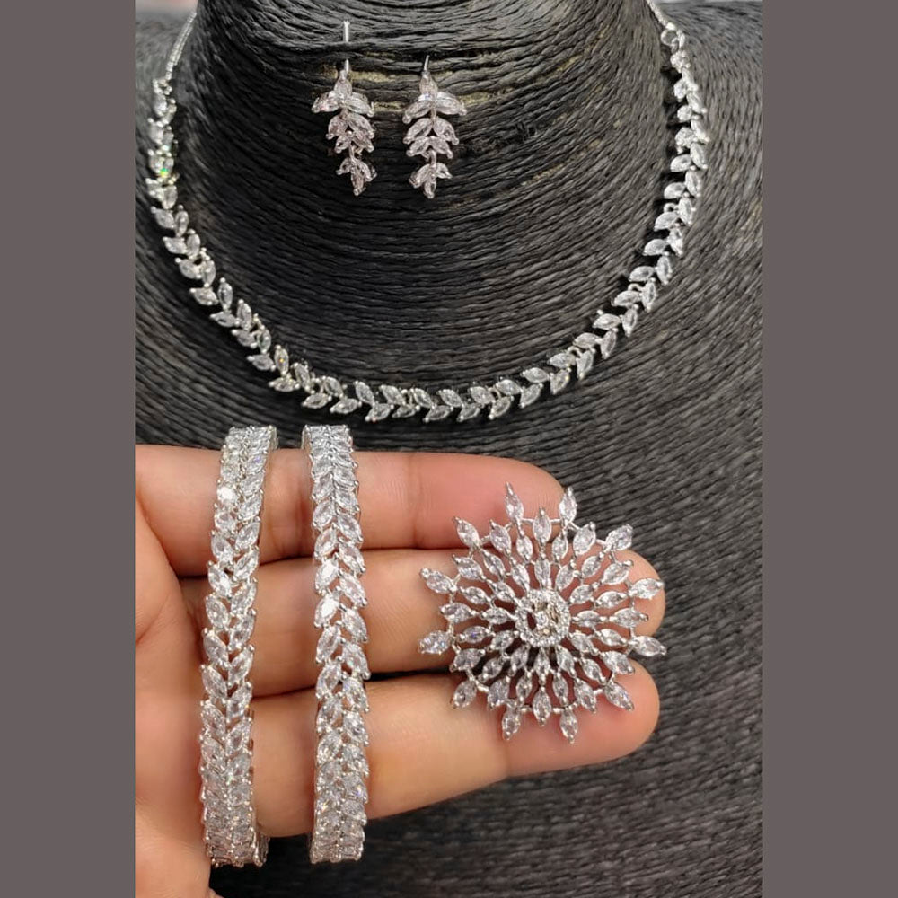Pooja Bangles American Diamond Necklace Set With Bangles , Ring