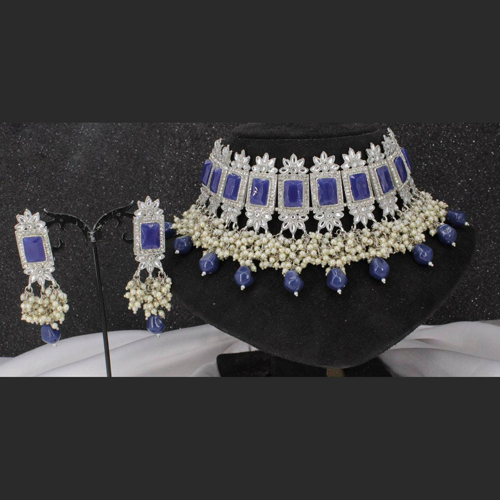 Pooja Bangles Silver Plated Kundan & Crystal Stone & Beads Necklace Set