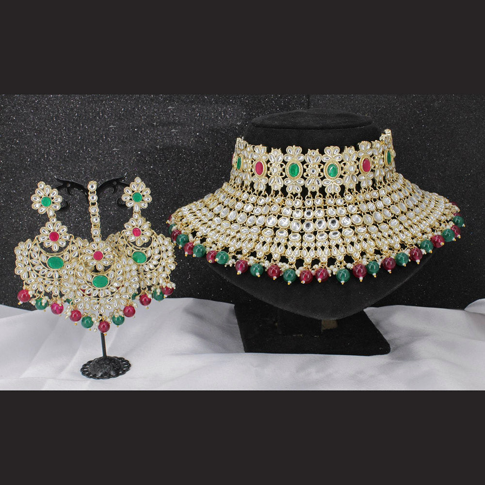 Pooja Bangles Gold Plated Kundan Stone & Beads Necklace Set