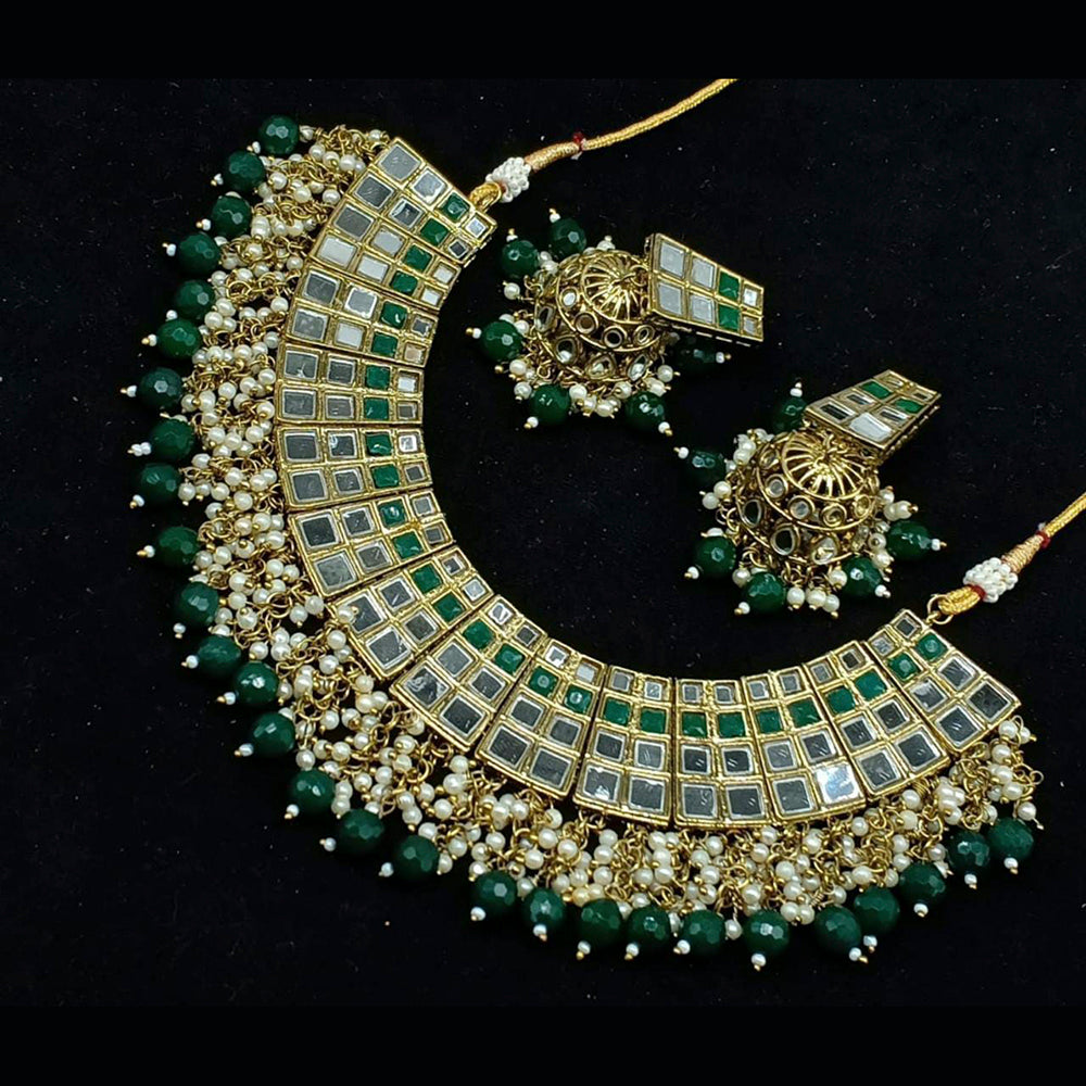 Pooja Bangles Gold Plated Kundan Stone & Beads & Mirror Necklace Set