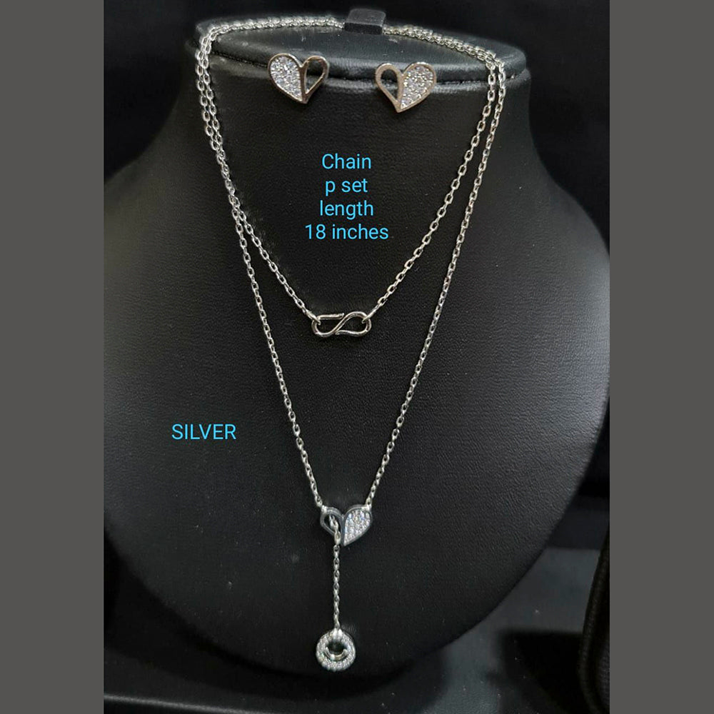 Pooja Bangles Silver Plated Ad Stone Chain Pendant