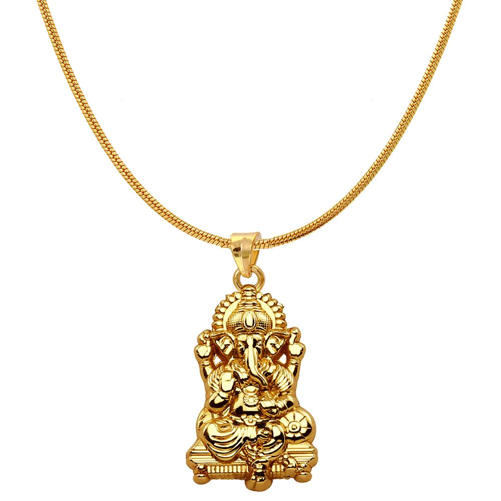 Mahi Gold Plated Vighnaharta Lord Ganesha Unisex Pendant without