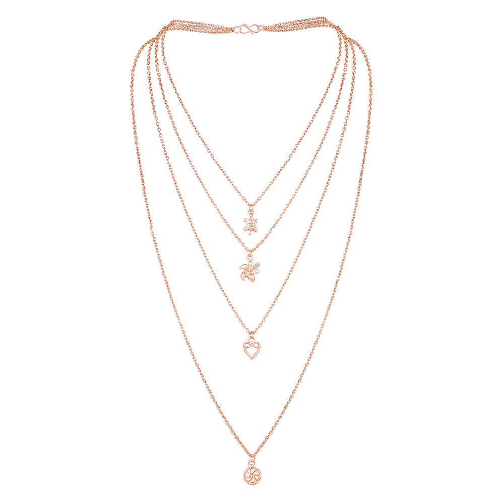 Mahi Multi Layered Charms Necklace with Tortoise, Heart, Wheel and Floral Charm Pendants for Women (PS1101771Z)