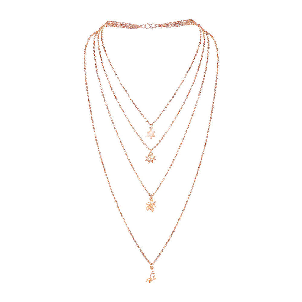 Mahi Sun, Floral, Wheel, and Butterfly Charms Multi Strand Chain