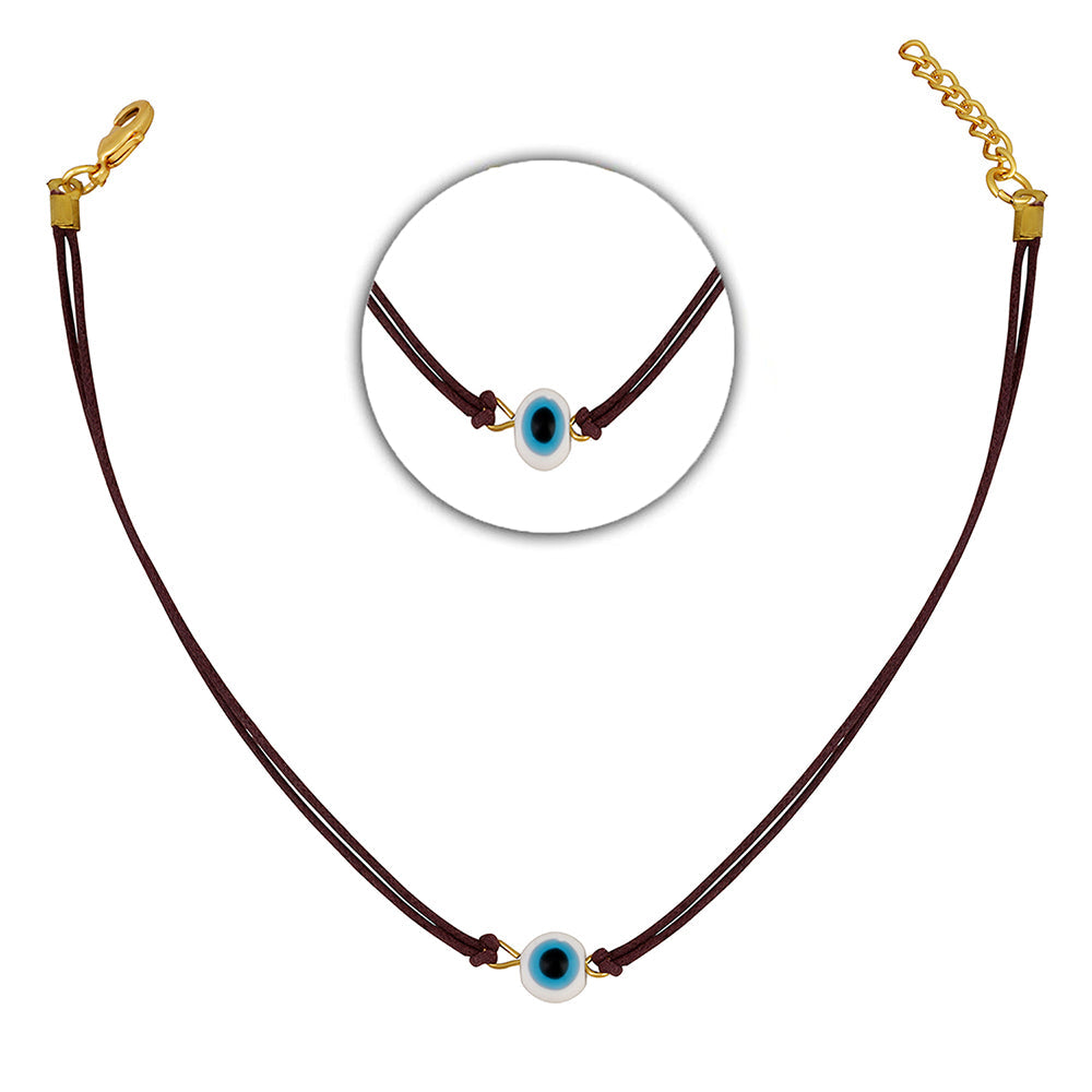 Mahi Gold Plated Evil Eye Adjustable Rope Necklace for Women (PS1101862G)