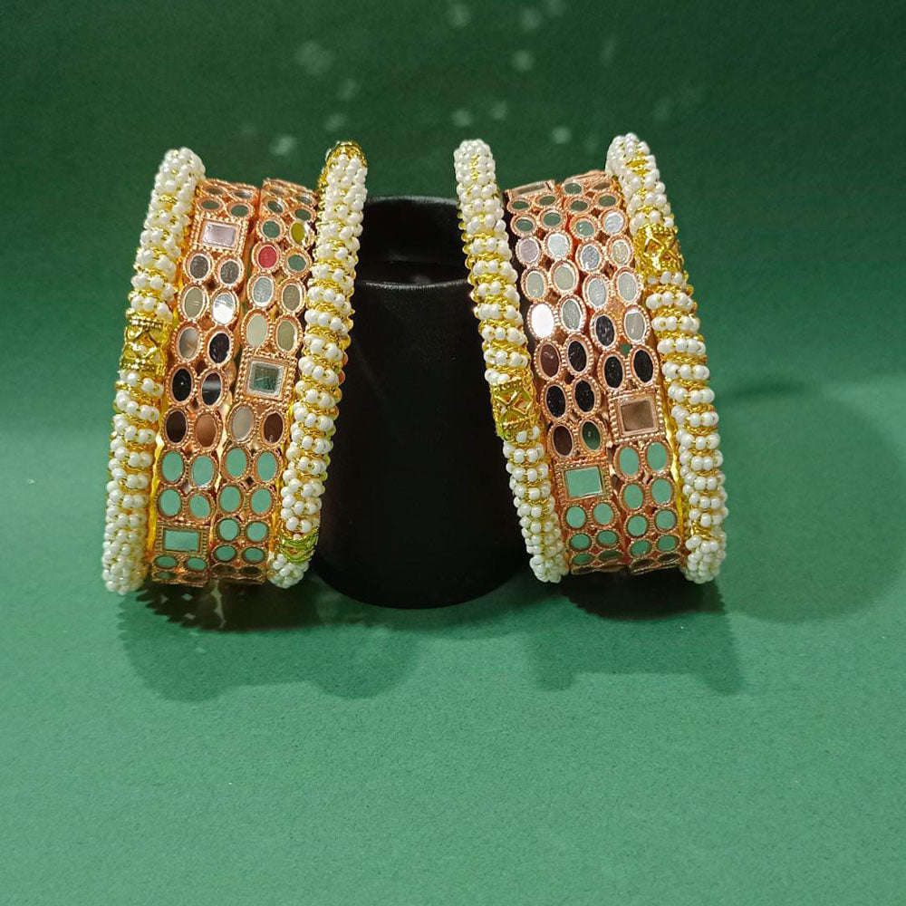 Pooja Bangles Gold Plated Designer Mirror & Pearl Work Bangles Set
