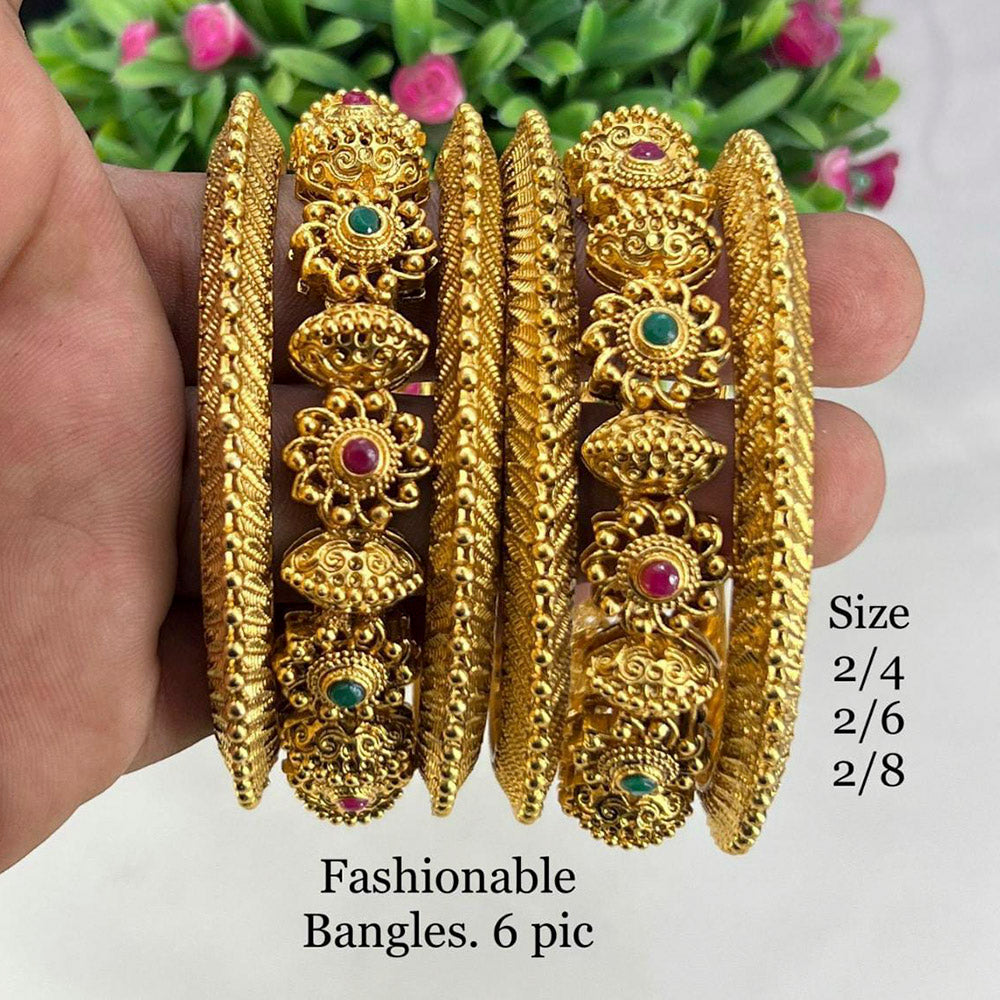 Pooja Bangles Gold Plated Pota Stone Bangles Set
