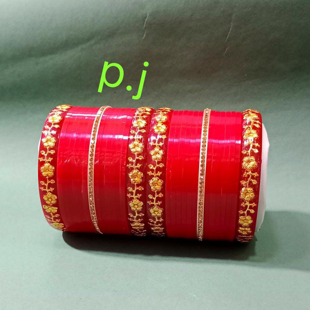 Pooja Bangles Designer Red Acrylic Bangles Set
