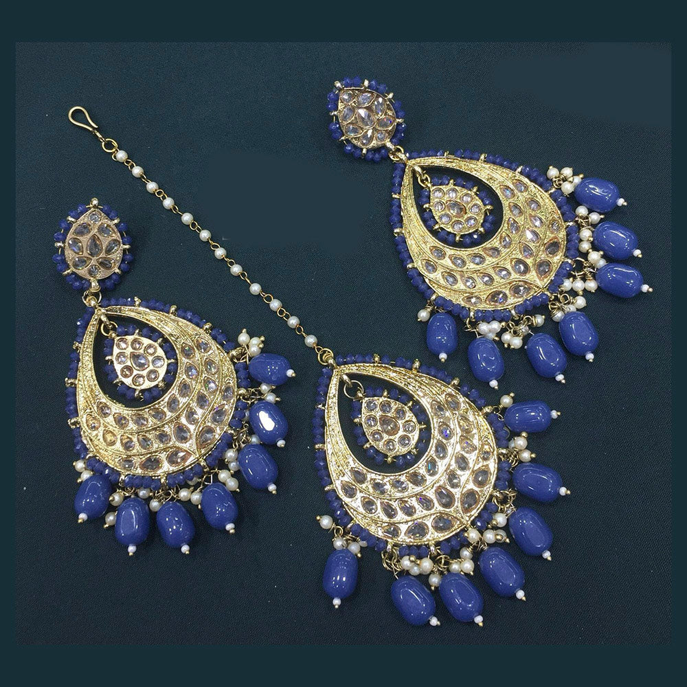 Pooja Bangles Gold Plated Kundan & Beads Earrings With Maangtikka