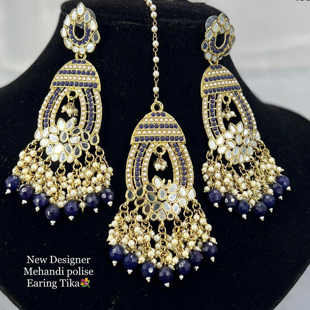 Pooja Bangles Gold Plated Austrian Stone Earrings With Maangtikka