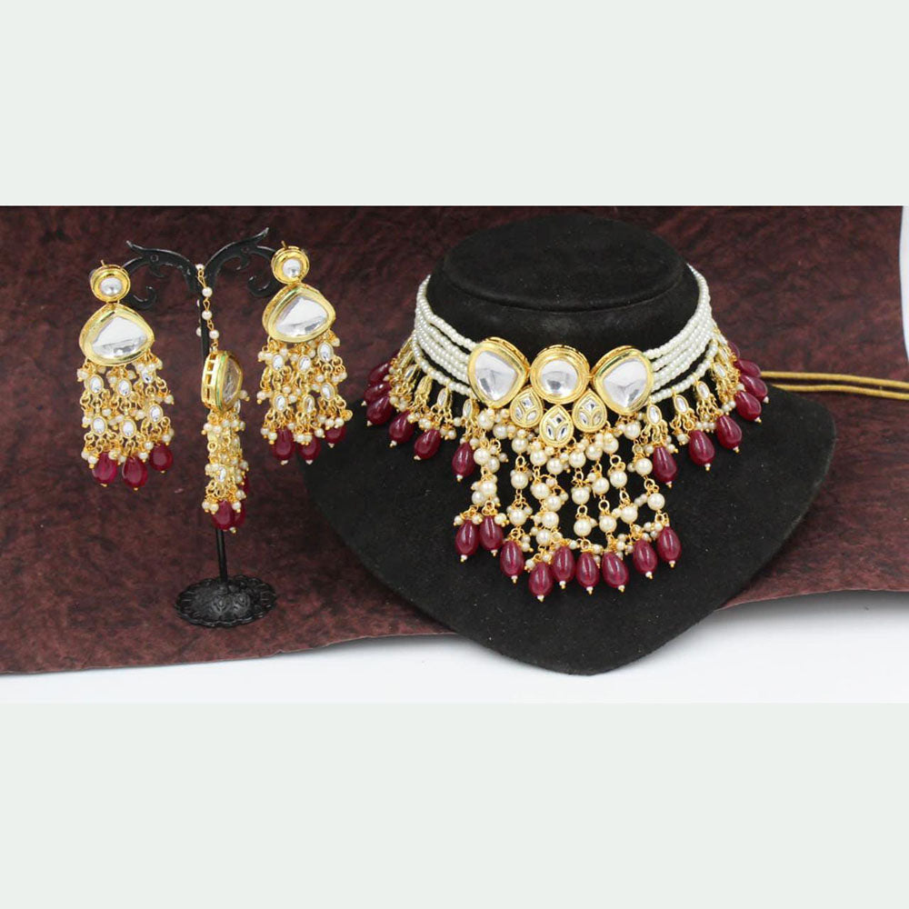 Pooja Bangles Gold Plated Kundan & Pearl Choker Necklace Set