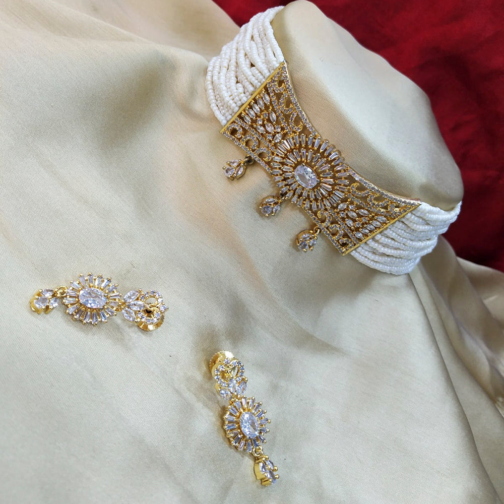 Pooja Bangles Gold Plated American Diamond Pearl Choker Necklace Set