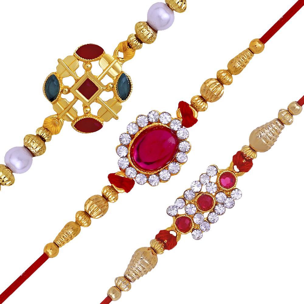Mahi Combo of 3 Designer Multicolor Crystals Rakhi's for Brother (RCO1105251G)