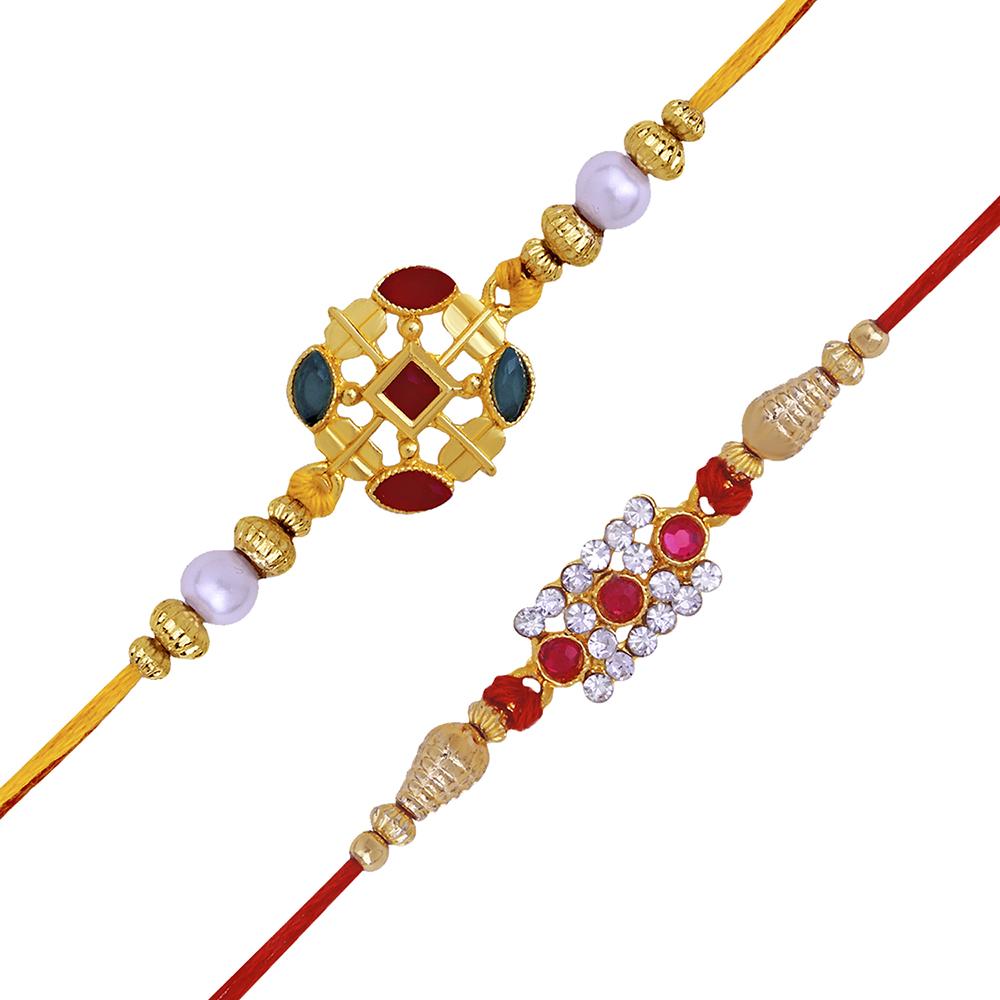 Mahi Combo of 2 Designer Multicolor Crystals Rakhi's for Brother (RCO1105252G)