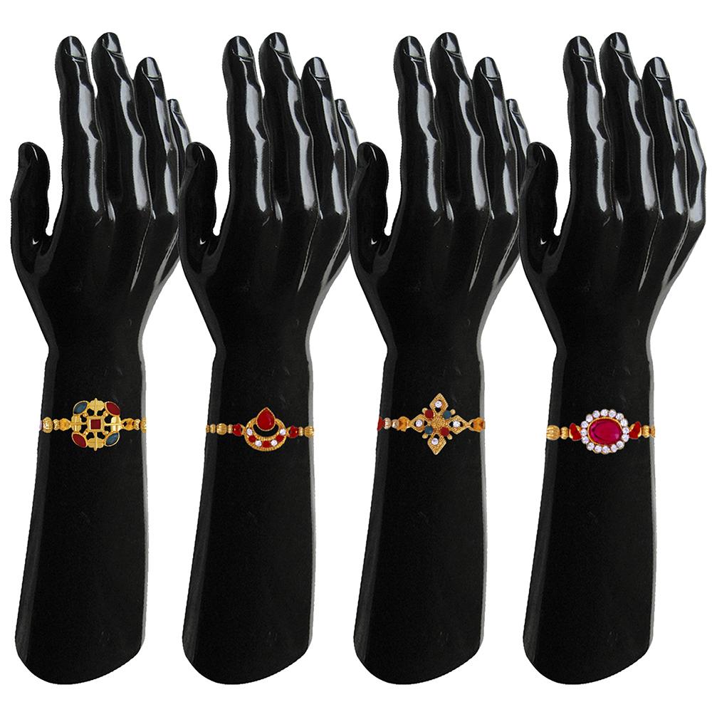 Mahi Combo of 4 Designer Multicolor Crystals Rakhi's for Brother (RCO1105253G)