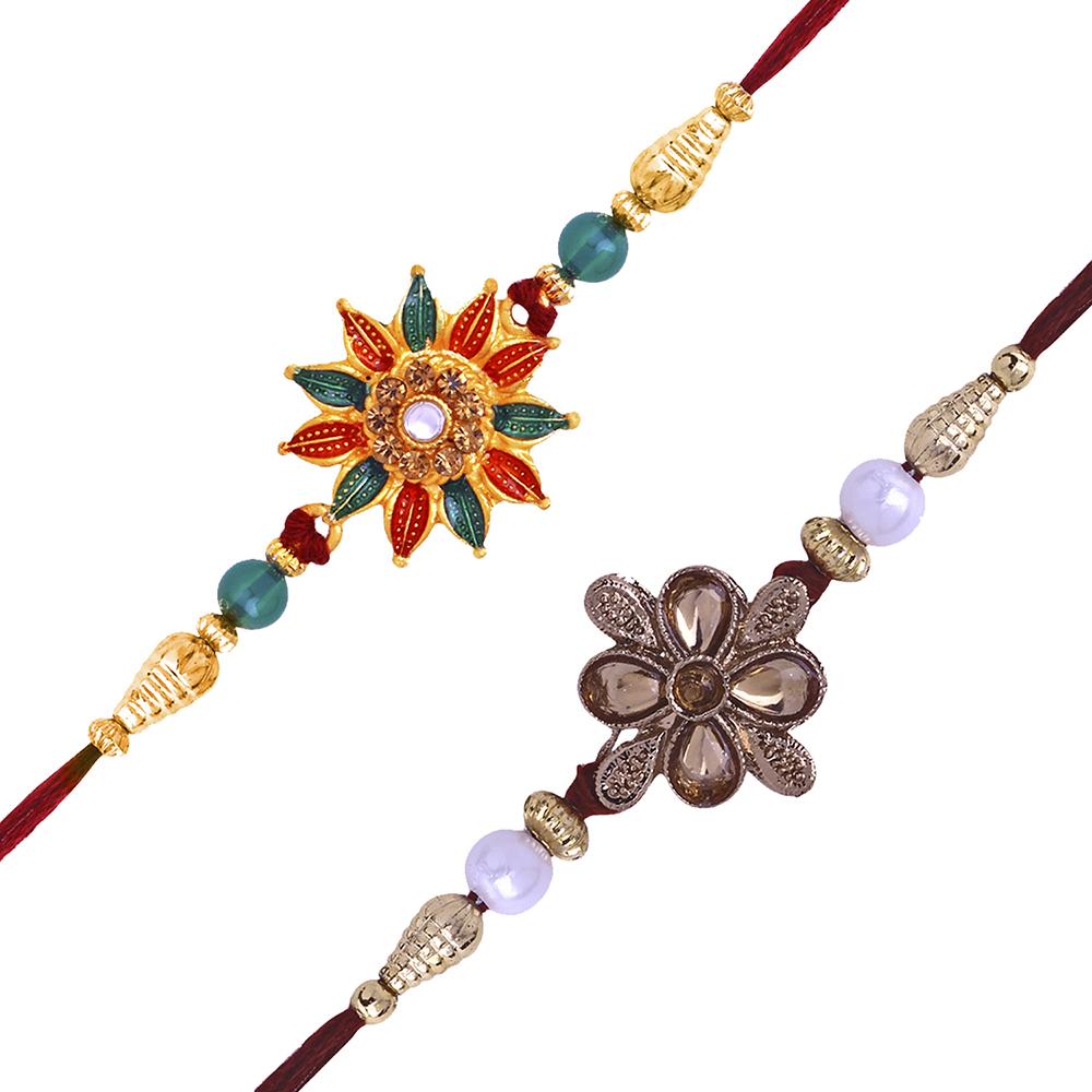 Mahi Combo of 2 Designer Multicolor Crystals Rakhi's for Brother (RCO1105254G)
