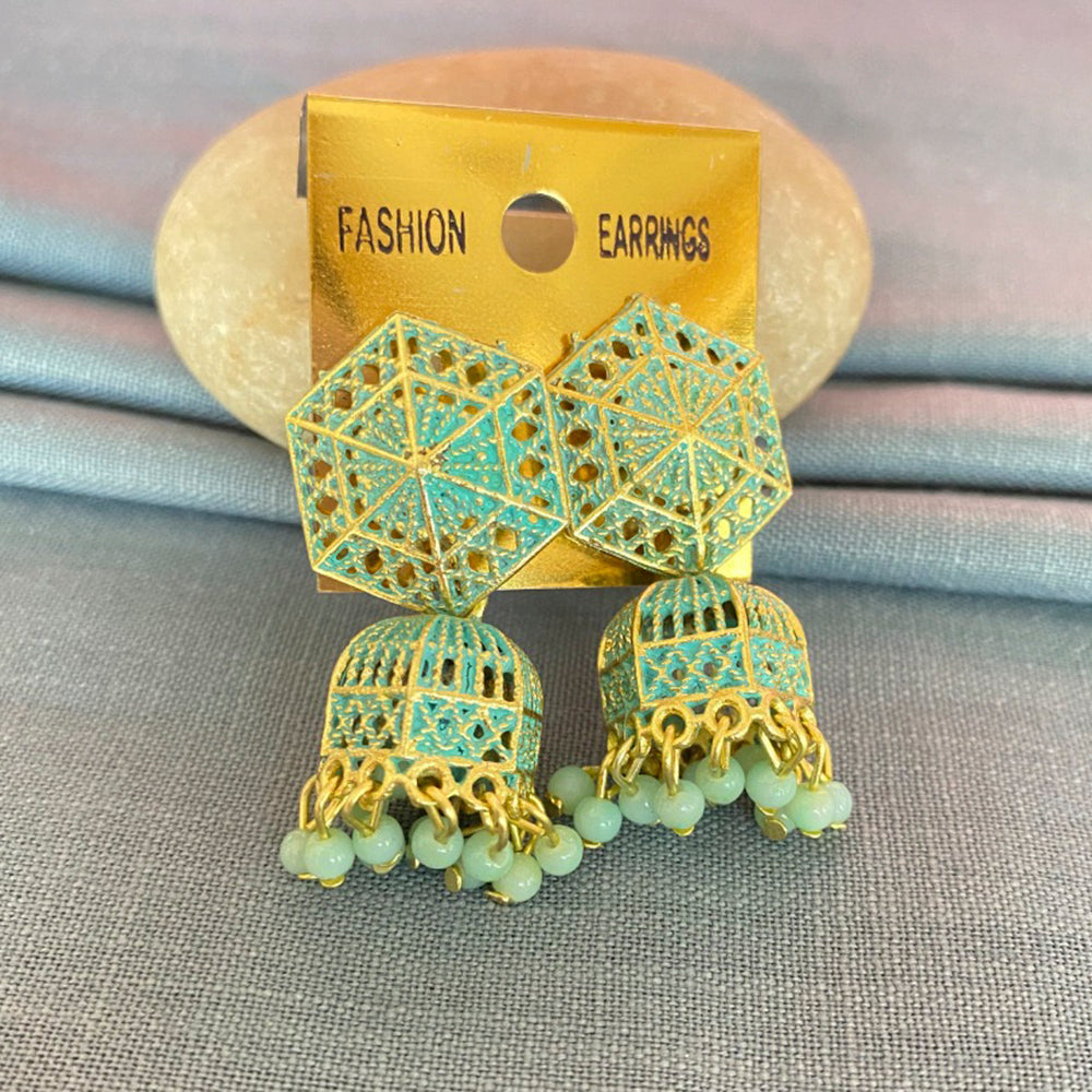 Mahavir Antique Gold Plated Meenakari Jhumki Earrings