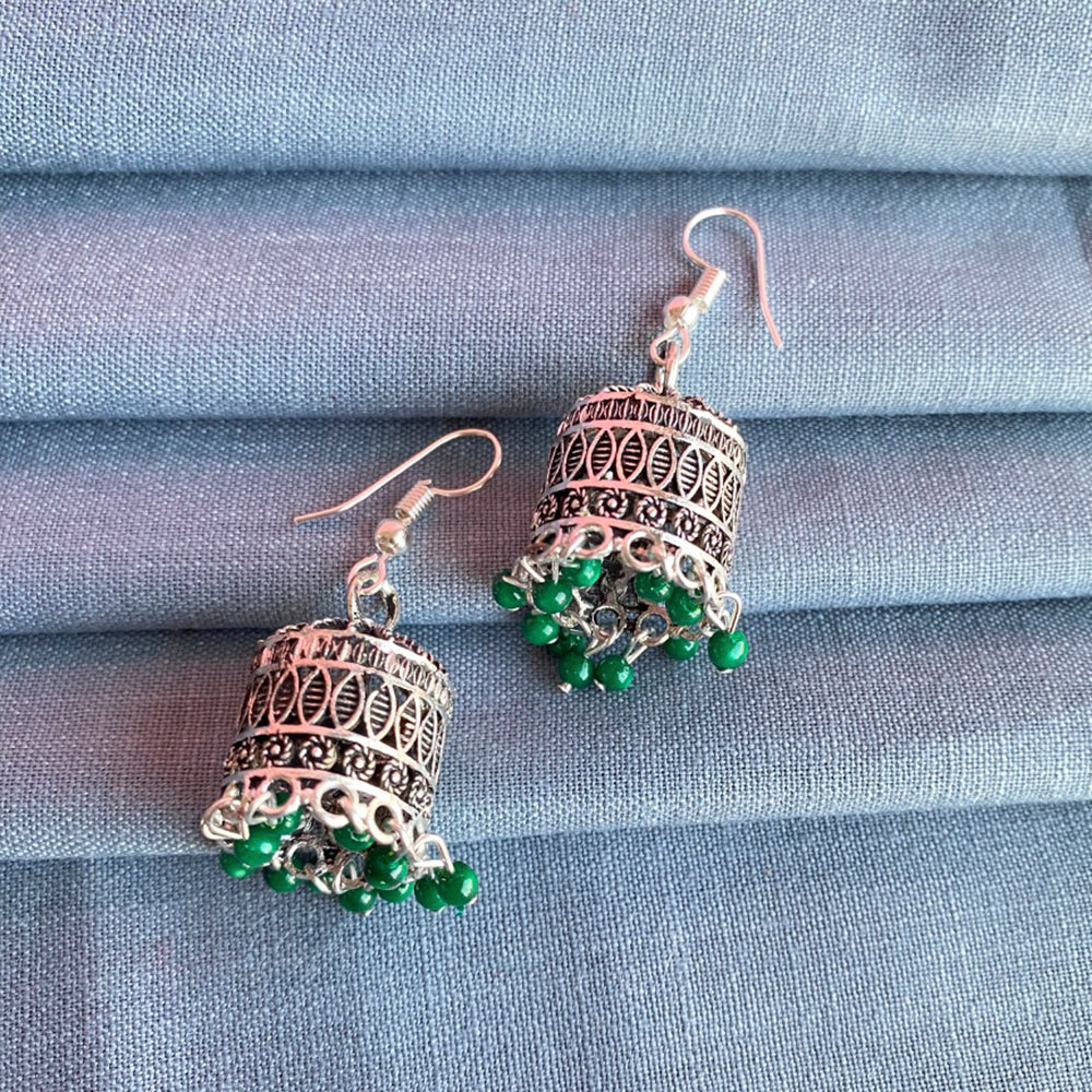 Mahavir Silver Plated Meenakari Jhumki Earrings