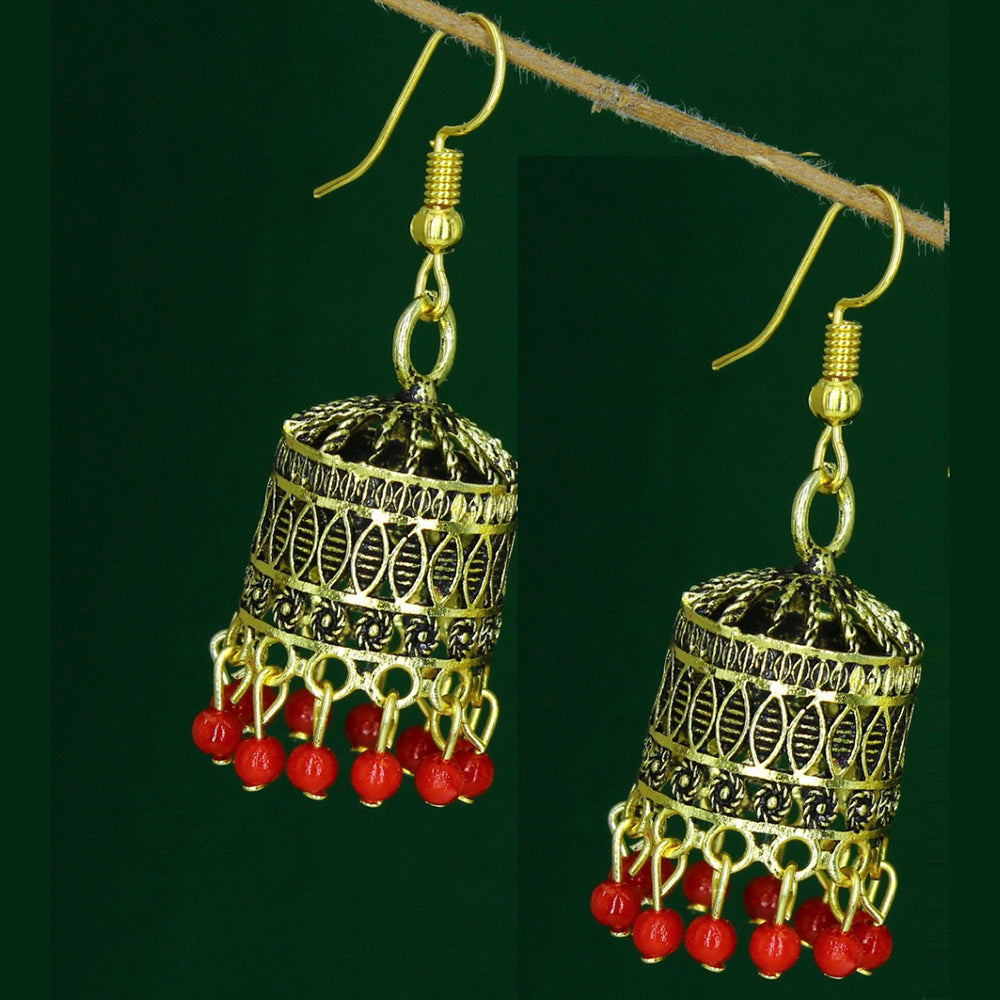 Mahavir Antique Gold Plated Jhumki Earrings