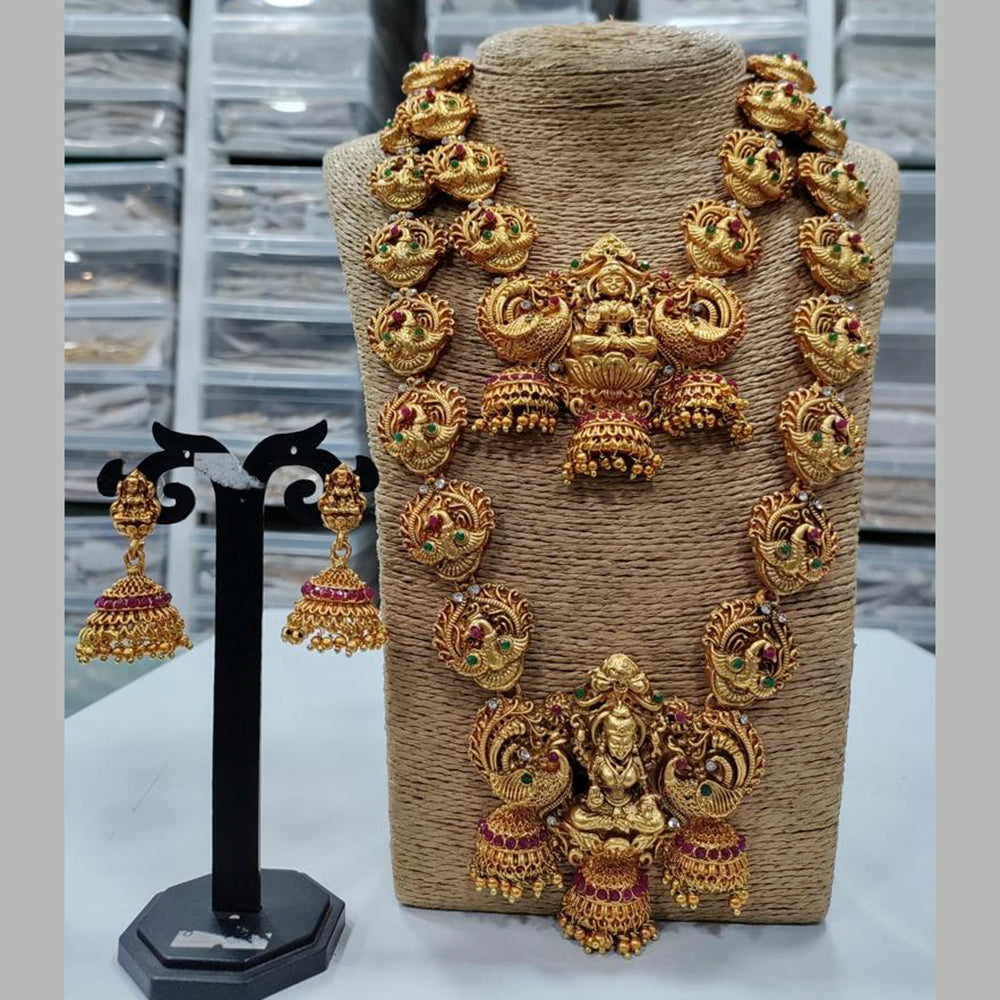 Sai Fashion Gold Plated Green & Pink Pota Stone Bridal Set