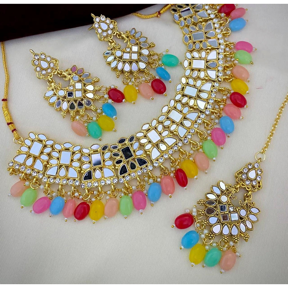 Shagna Gold Plated Austrian Stone & Mirror Choker Necklace Set