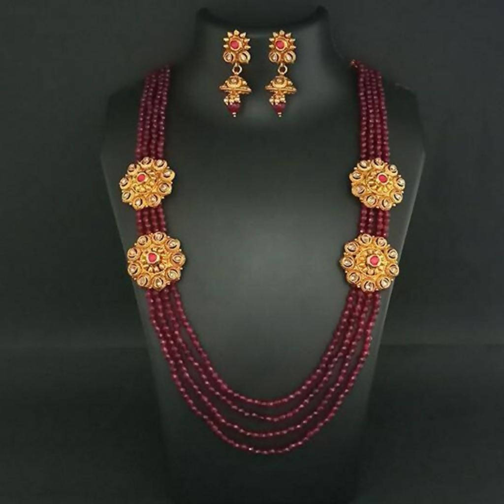 Ganpati Arts AD Stone Beads Copper Necklace Set