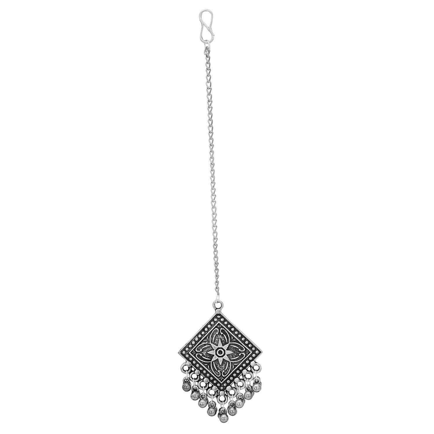 Etnico Oxidised Silver Plated Navratri Maang Tikka for Women