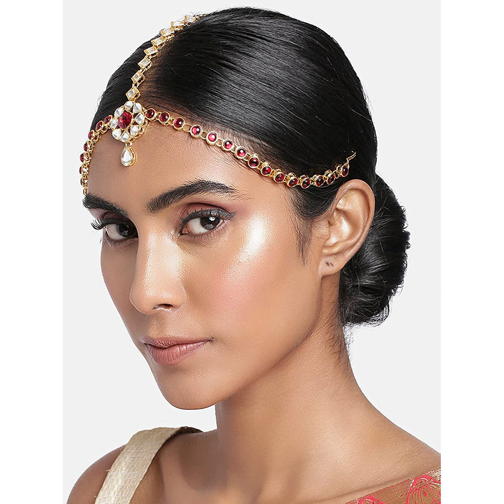 Etnico 18K Gold Plated Kundan Studded Bridal Matha Patti/Maang Tikka for Women (T2045M)