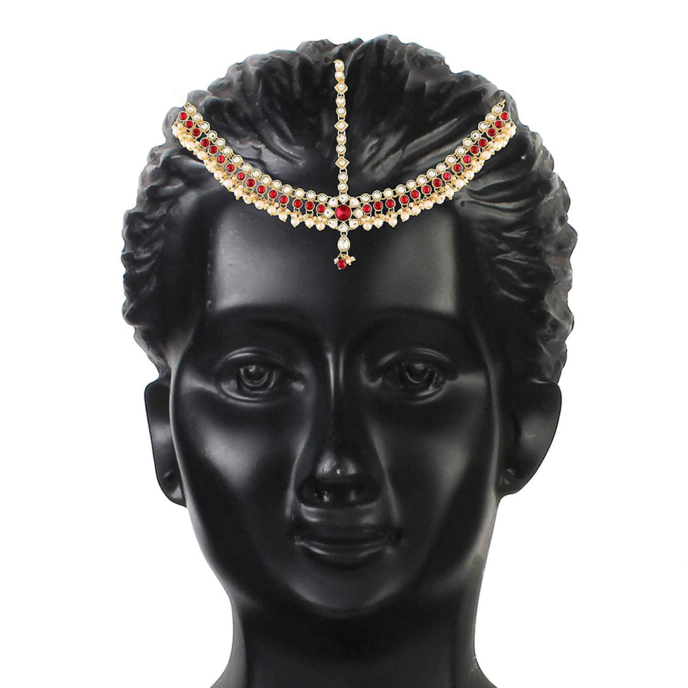 Etnico 18K Gold Plated Kundan Studded Bridal Matha Patti/Maang Tikka for Women (T2058M)
