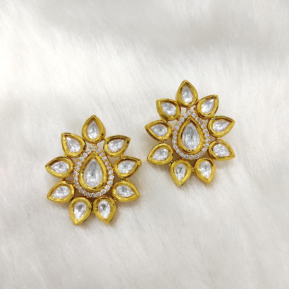 Tarangavi Kundan Designer Brass Floral Stud Earrings