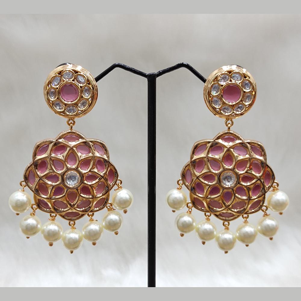 Tarangavi Pink Kundan Floral Designer Earrings