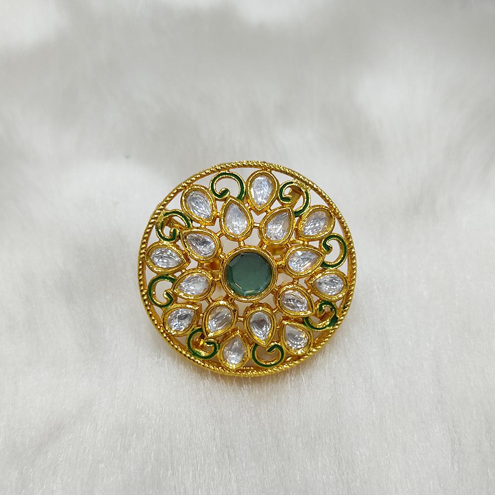 Tarangavi Green Kundan Gold Plaetd Ring