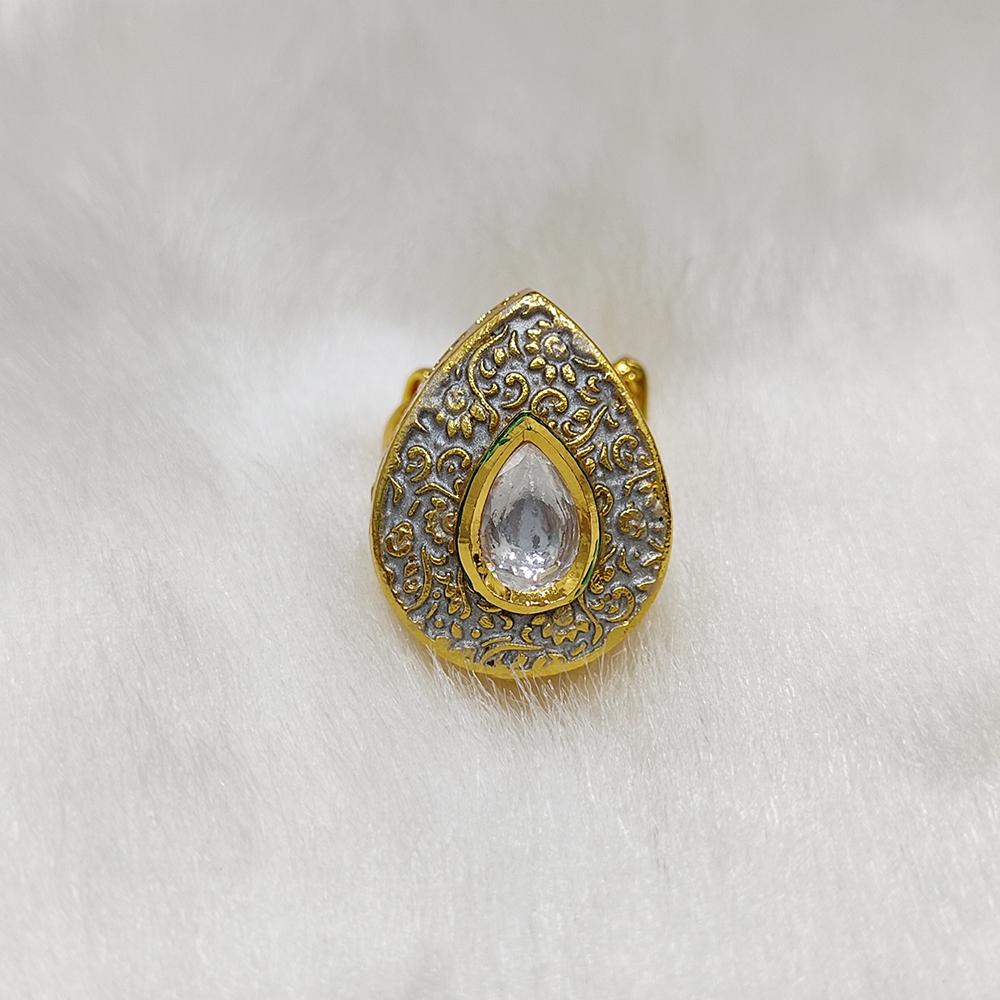Tarangavi Grey Designer Kundan Ring