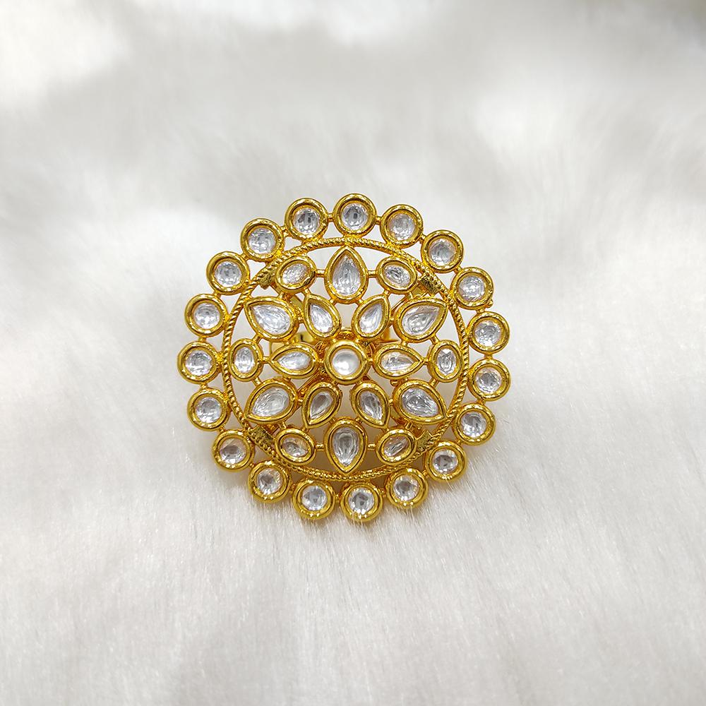 Tarangavi White Kundan Gold Plaetd Ring