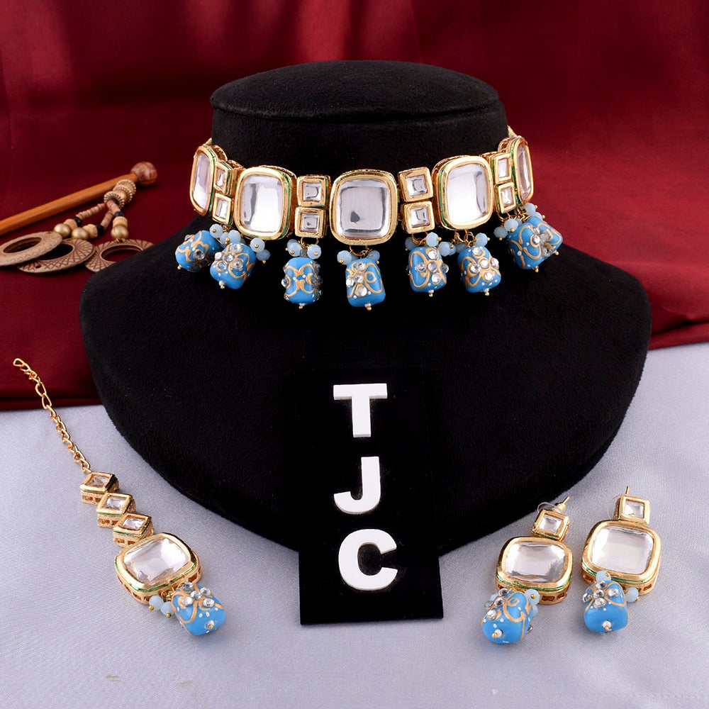 The Jewellery Creations Gold Plated Kundan Choker Necklace Set