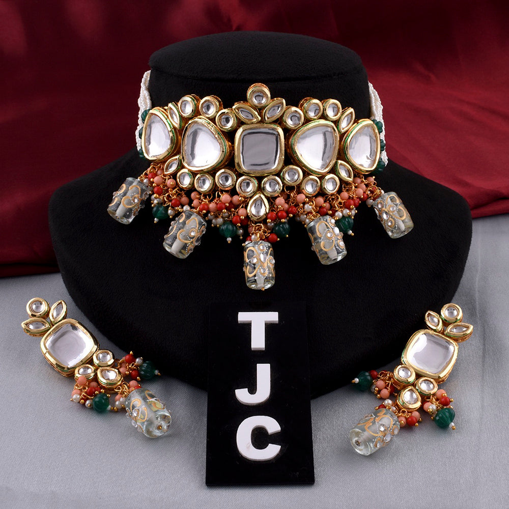 The Jewellery Creations Designer Gold Plated Kundan Choker Necklace Set