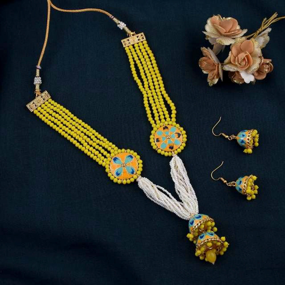 The Jewellery Creations Gold Plated Meenakari Work & Beads Long Necklace Set