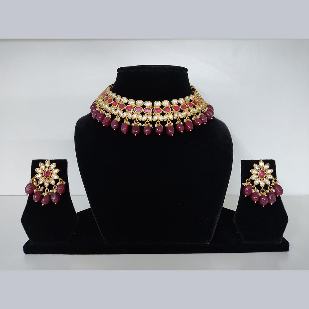 Tarangavi Pink BeKundans With Kundan Gold Plated Choker Necklace Set